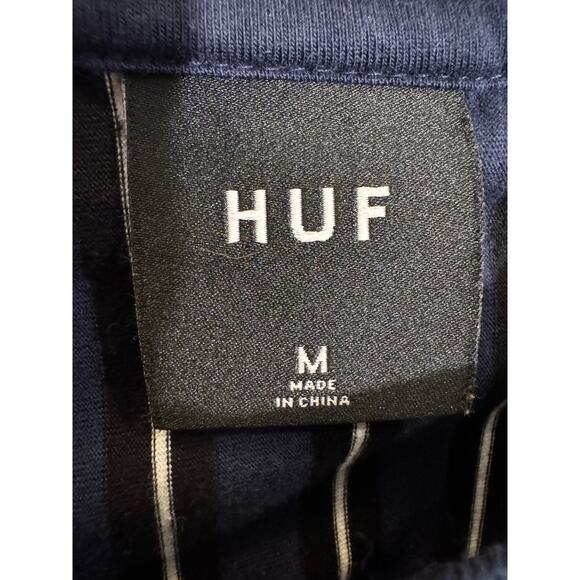 HUF Worldwide Striped Long Sleeve T Shirt Blue Cotton Size Medium - Picture 4 of 6